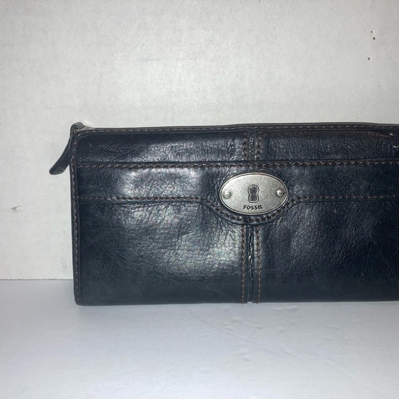 FOSSIL Black Zip Clutch Organizer Maddox Wallet - Picture 2 of 7